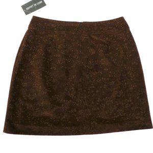 Vintage Esprit Skirt Faux Suede Mini Brown Floral Embroidered Chic NOS